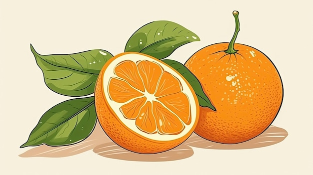 An illustration of oranges and a picture of a lemon.