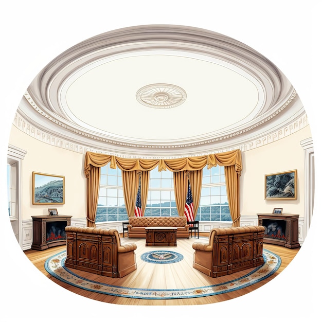 illustration of Oval Office illustration on white background