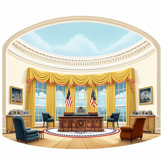 Illustration of oval office illustration on white background