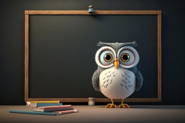 Photo illustration of an owl stands on blank blackboard ai generation