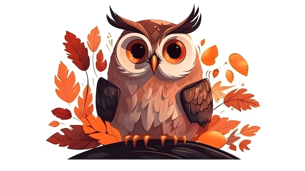 An illustration of an owl with orange and yellow leaves on the background.