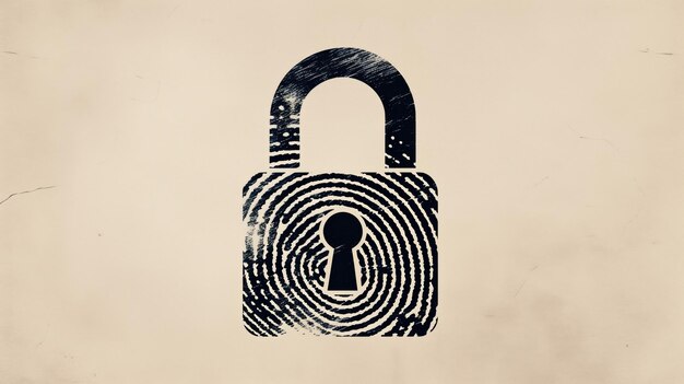 Photo illustration of a padlock created with a fingerprint pattern on a textured background