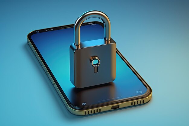 Photo illustration of padlock on mobile screen background data security concept generative ai