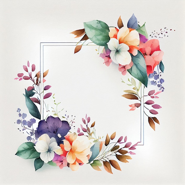 Illustration of painted watercolor flower decoration on card