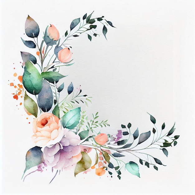 Illustration of painted watercolor flower decoration on card