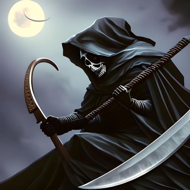 illustration painting of the Death as known as Grim Reaper holding the scythe