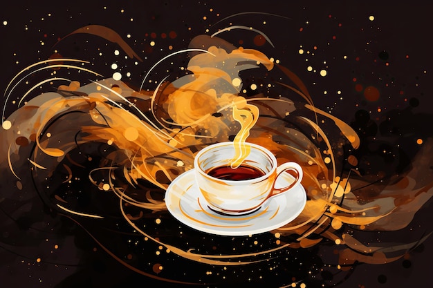 illustration of painting of a vibrant shot of coffee chaos gold tile