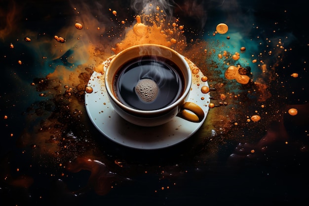 illustration of painting of a vibrant shot of coffee chaos gold tile