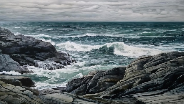 Illustration painting of wave near shore