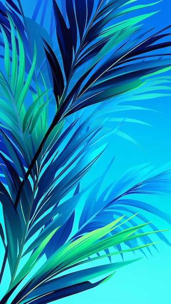 Photo illustration palm branch background in blue