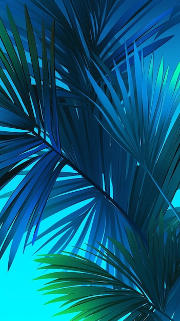 illustration Palm branch background in blue