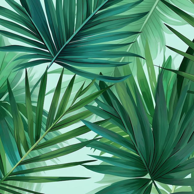 illustration Palm branch background in green