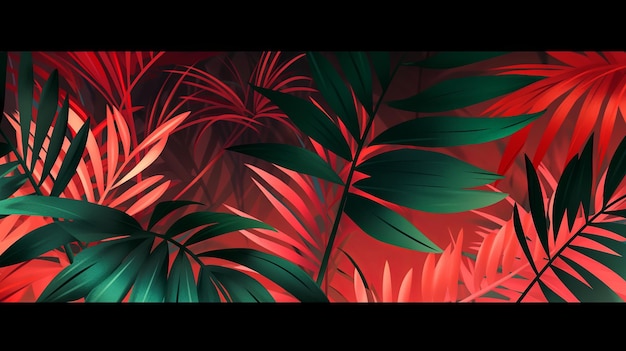 illustration Palm branch background in red