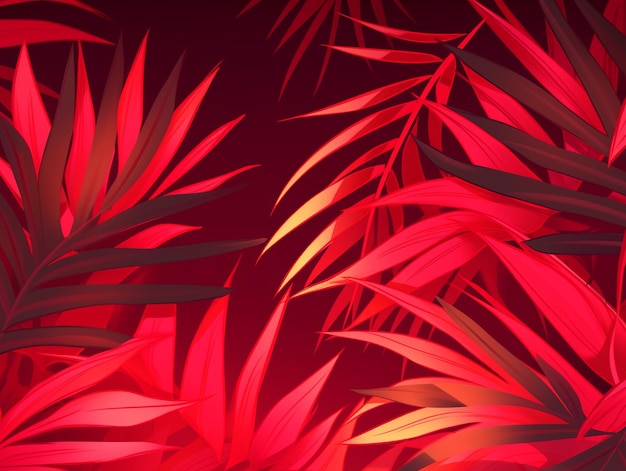 Иллюстрация на фоне пальмовых ветвей красным цветом