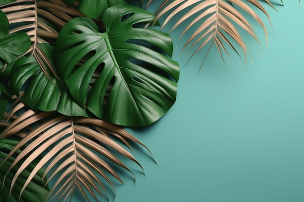 Illustration of palm and monstera leaves Generative AI