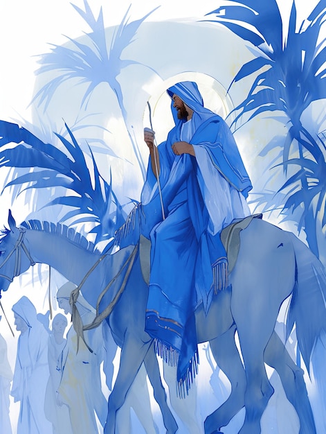 illustration Palm Sunday in blue