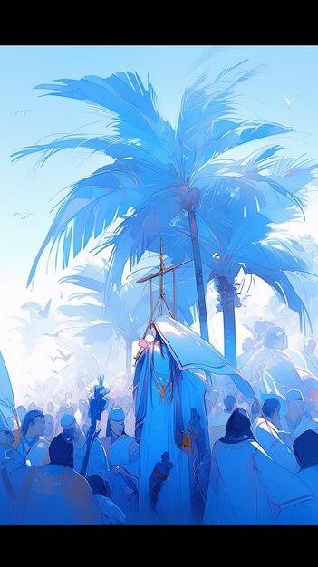 illustration Palm Sunday in blue