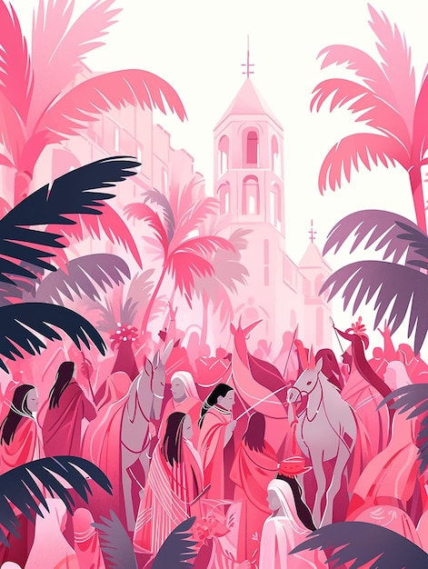 illustration Palm Sunday in pink