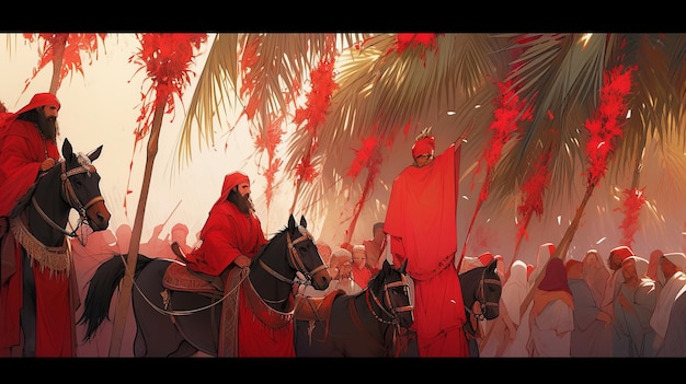 illustration Palm Sunday in red