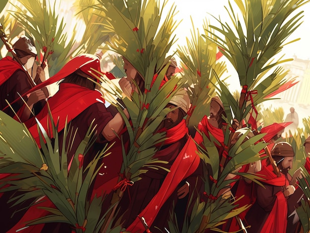 illustration Palm Sunday in red