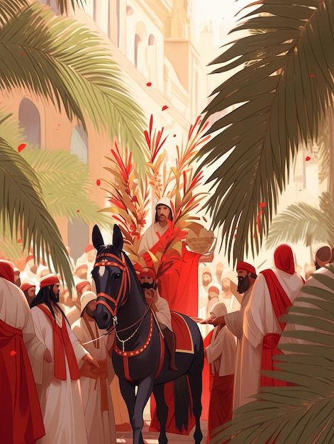 illustration Palm Sunday in red