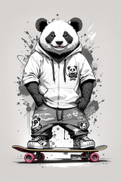 Photo illustration of a panda playing skateboard