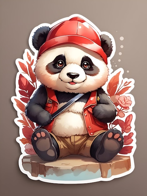 illustration of a panda wearing a red hat for stickers and prints AI generated