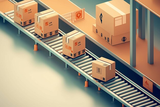 illustration of parcel is on the conveyor belt automatic logistics management