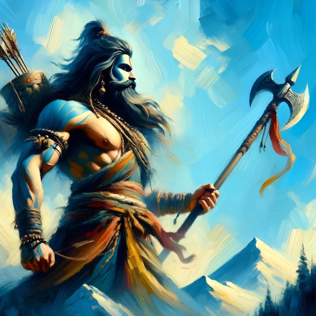 Illustration for parshuram jayanti with a lord parshuram holding an axe