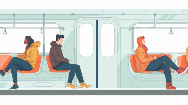 Photo an illustration of passengers sitting in the subway interior of a subway flat style minimal modern illustration