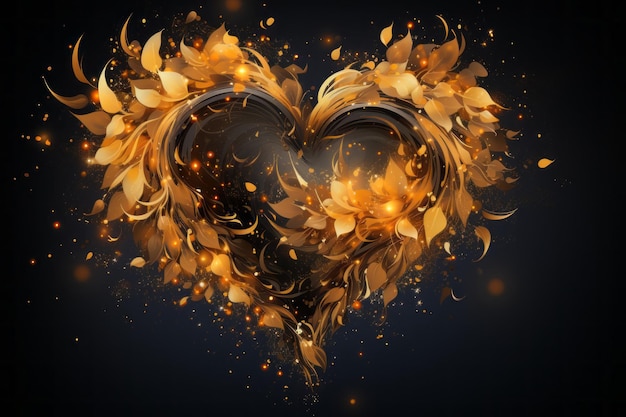 Illustration of Passionate Love with a Gold Heart 44