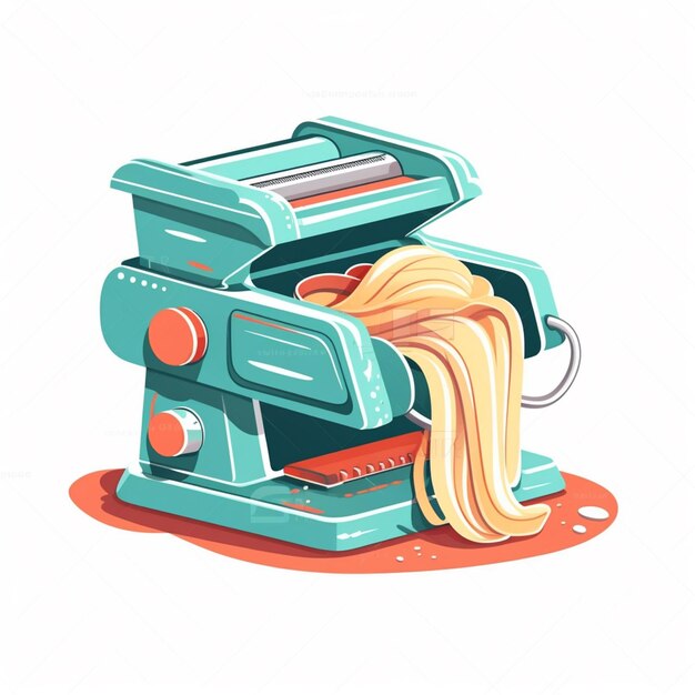 An illustration of a pasta machine with a blue handle and the word pasta on it.