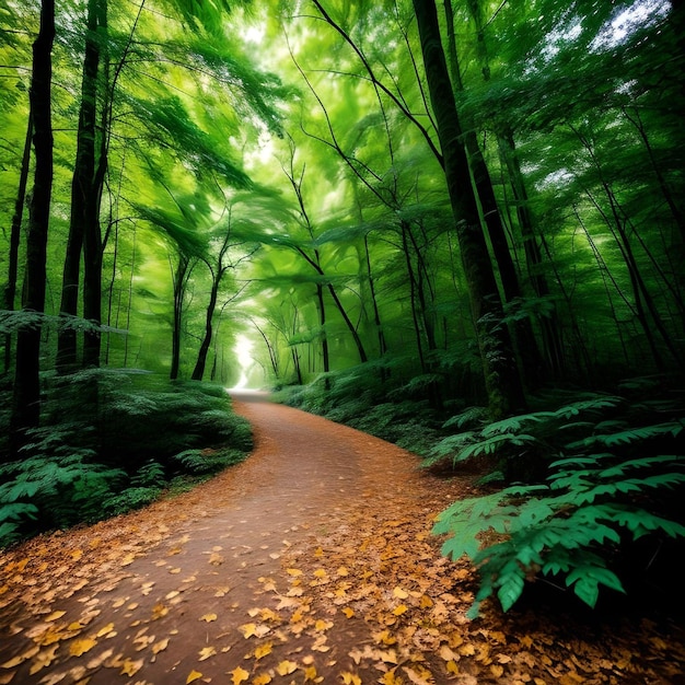 Illustration of A Path Through The Green Forest Nature Landscape