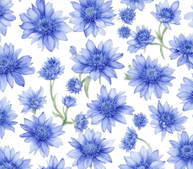 Illustration pattern of blue flowers cornflowers on a white background