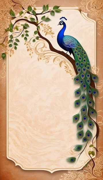 Photo illustration peacock concept indian wedding invitation card generative ai