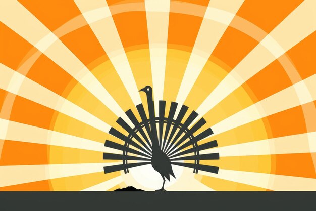 an illustration of a peacock standing in front of the sun