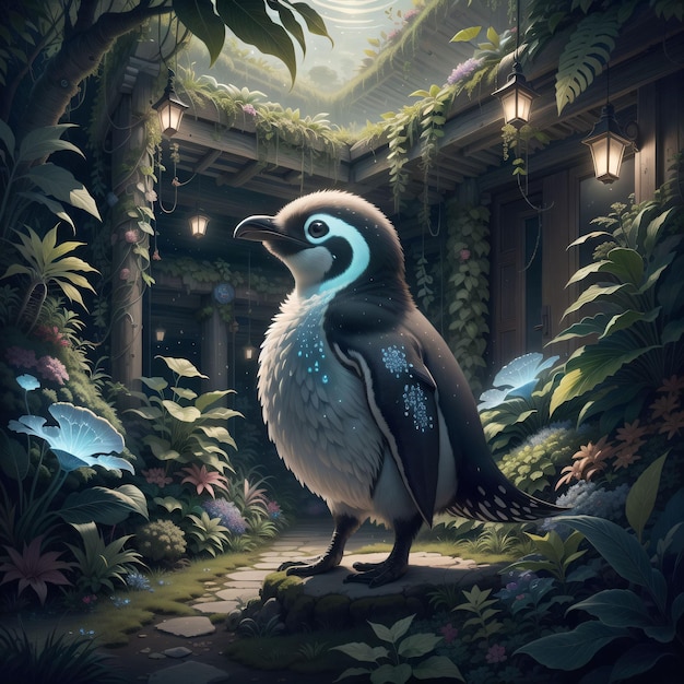 Illustration of a penguin in forest