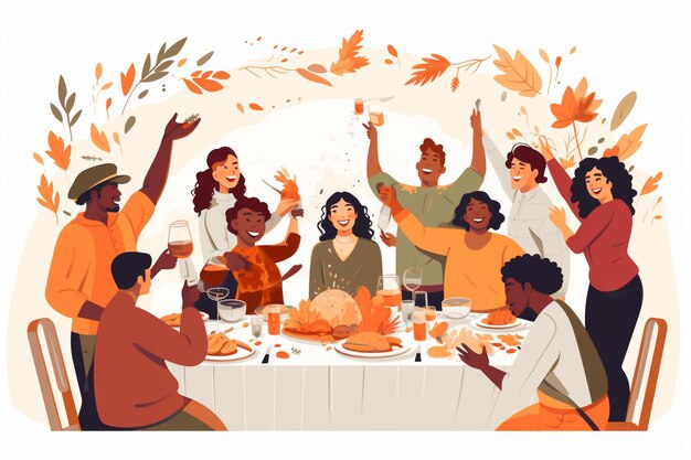 Photo illustration of people celebrating thanksgiving