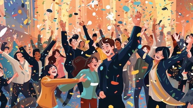 an illustration of people celebrating with confetti and confetti.