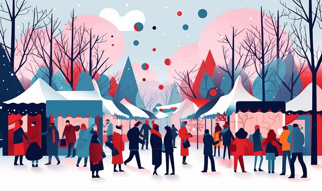 Illustration of people enjoying a festive christmas market