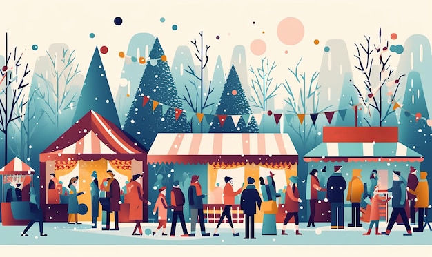 Photo illustration of people enjoying a festive christmas market