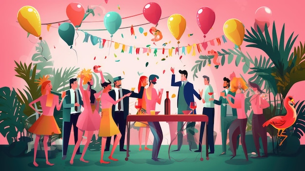 Photo illustration of people partying ai generated image