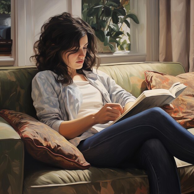 Photo illustration of a people reading on the sofa