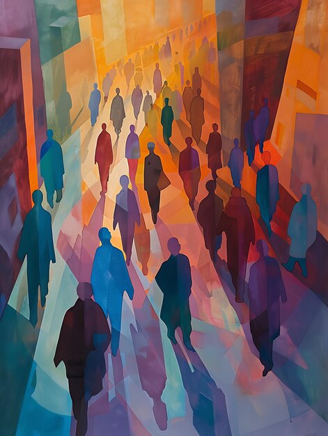 Illustration of people walking pride colors rainbow poster background wallpaper design walk