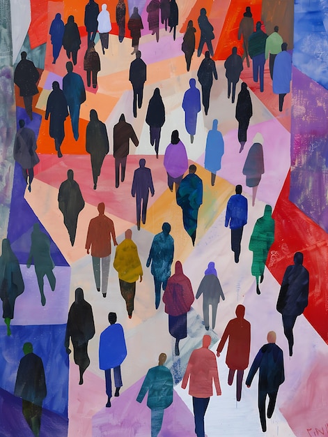 Illustration of people walking pride colors rainbow poster background wallpaper design walk