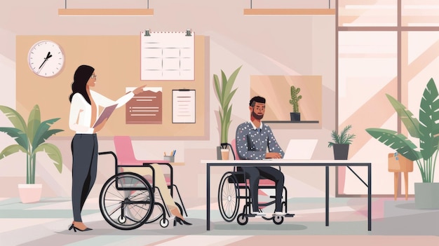 an illustration of people in wheelchairs with a man in a wheelchair and a woman in a wheelchair