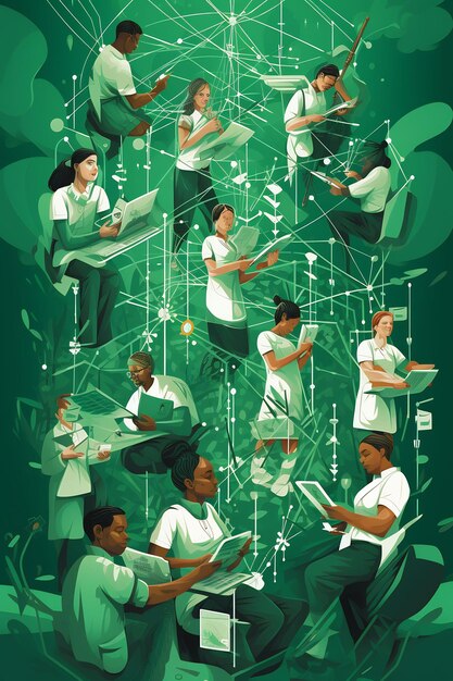 An illustration of people working on a digital art piece