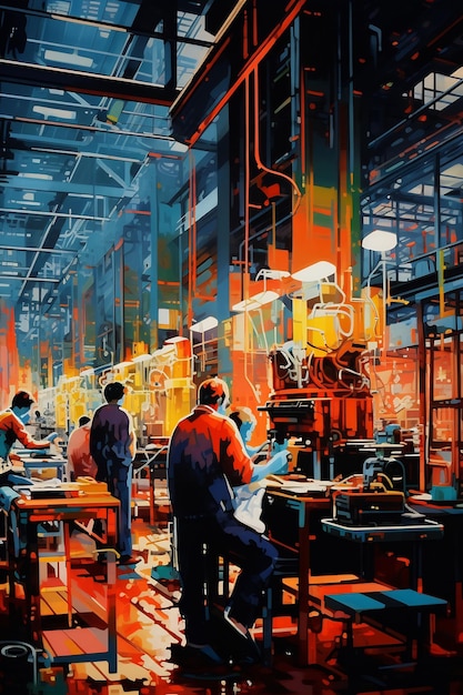 an illustration of people working in a factory