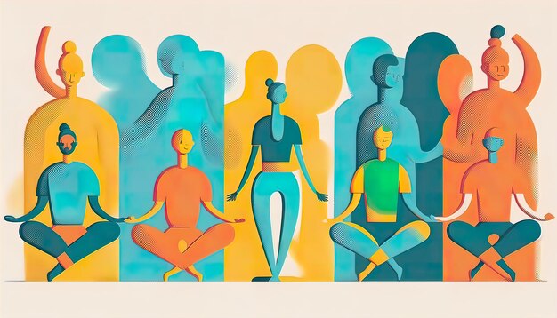 Photo illustration people yoga modern line color palete generate ai