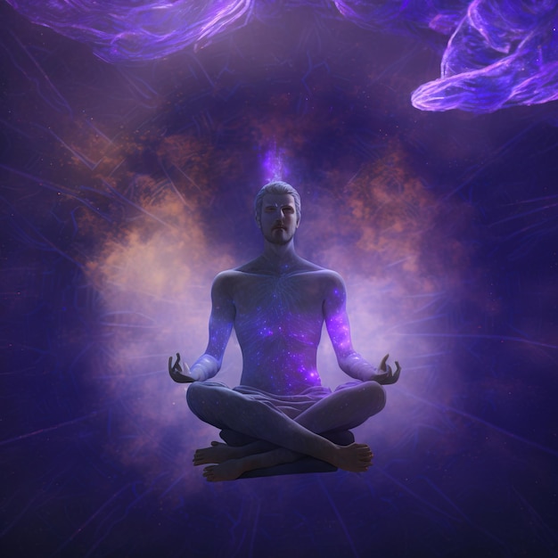 illustration of a person doing yoga spirituality with the universe Generative AI